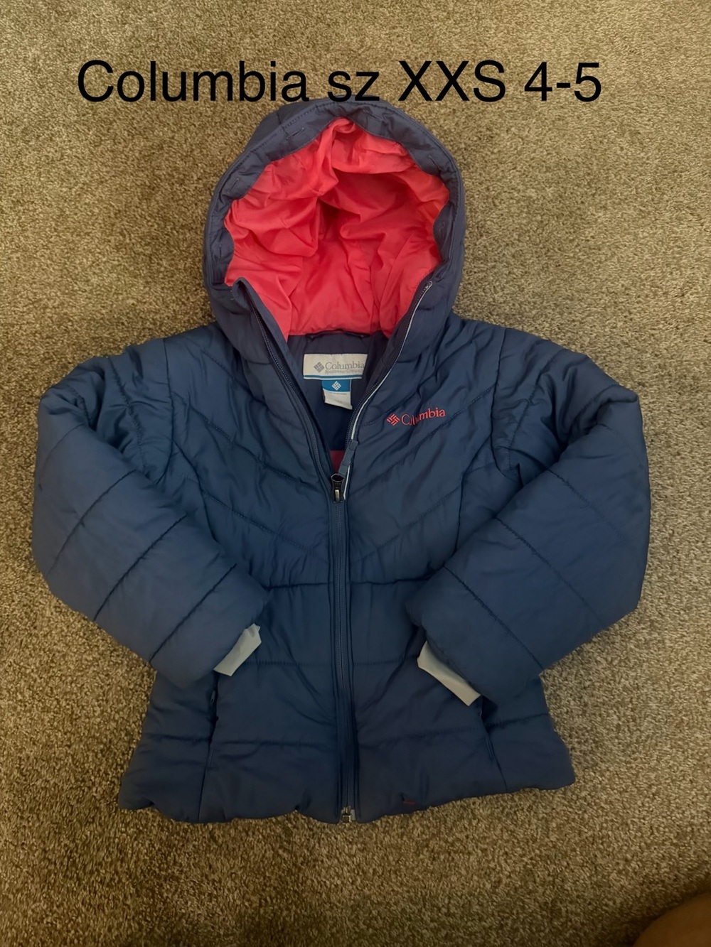 Columbia Girls' Navy Puffer Jacket with Pink Lining Sz 4-5.